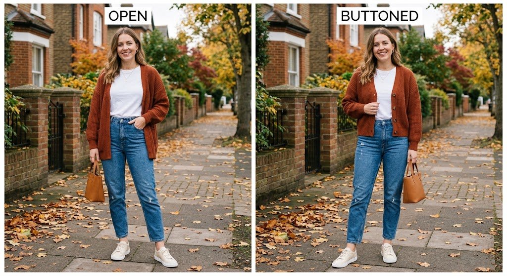 15 Easy Autumn Outfit for Busy Mums 4 Cardigan Layering Outfit