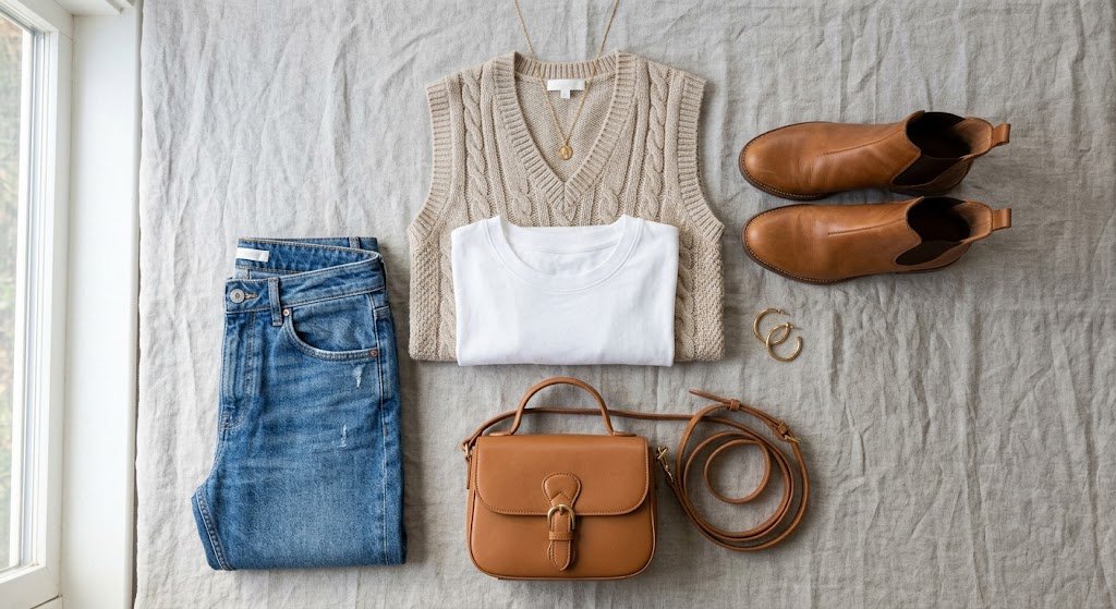 15 Easy Autumn Outfit for Busy Mums 7 Knitted Vest Outfit