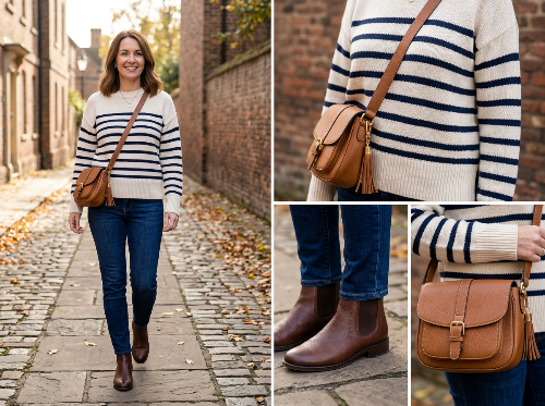 15 Easy Autumn Outfit for Busy Mums 3 Striped Jumper Outfit Collage