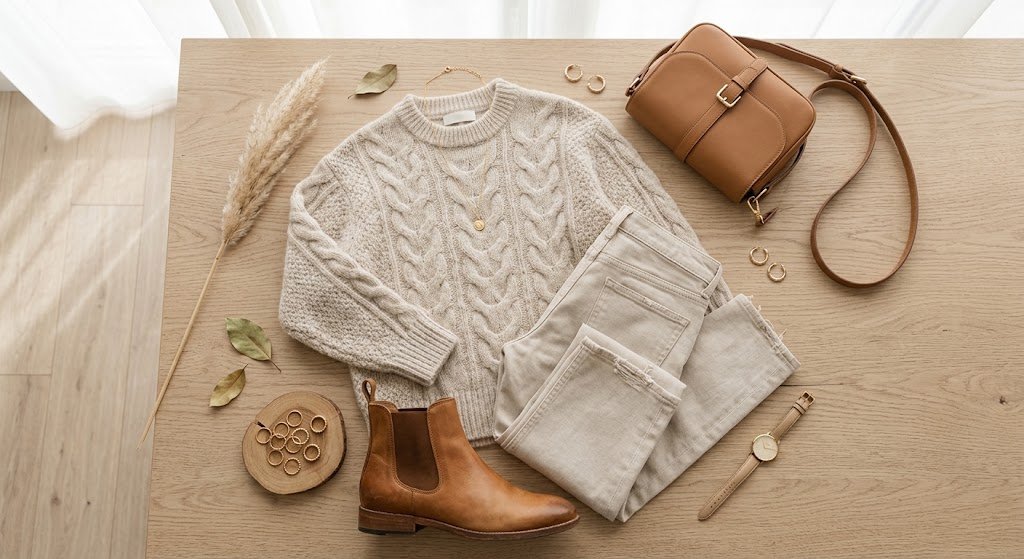 15 Easy Autumn Outfit for Busy Mums 11 Tonal Neutral Outfit